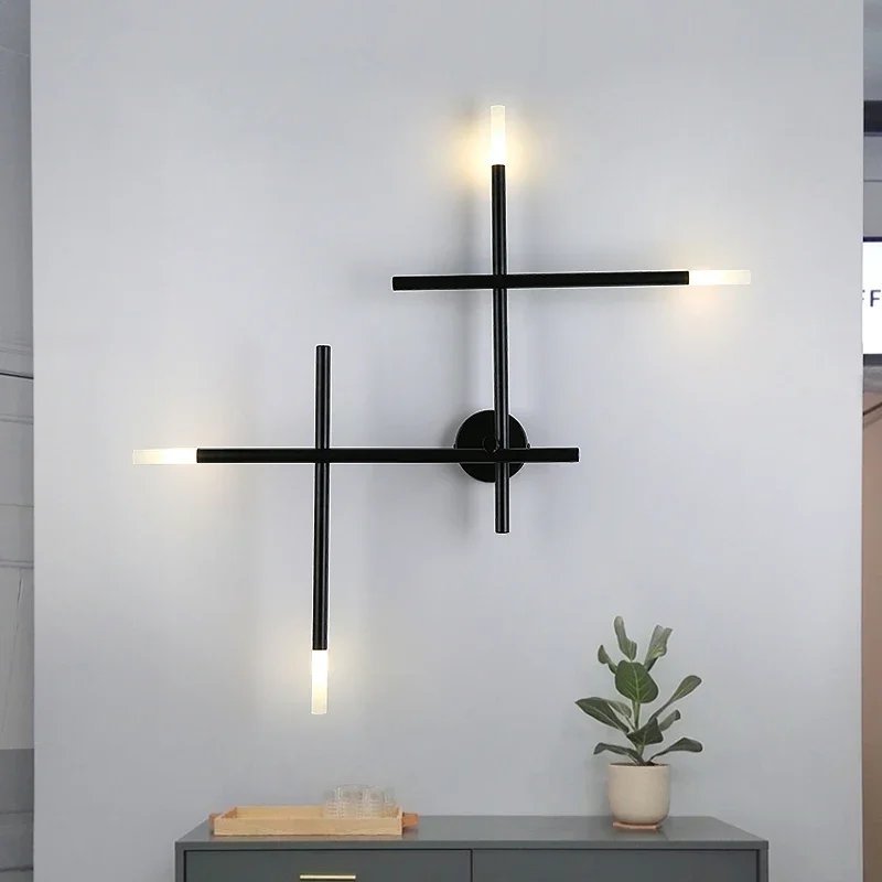 

FSS Modern Cross Line Wall Lamp Black Industrial Style Minimalist Living room Background Wall Hotel Aisle Lamp Bedroom Wall Lamp