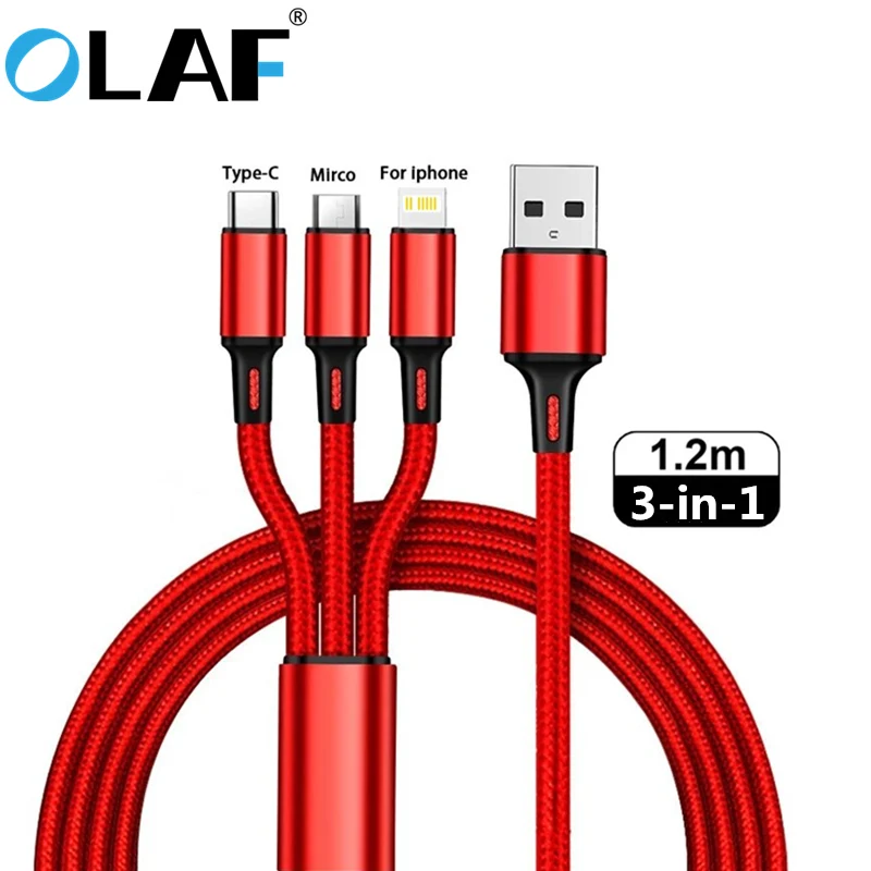 OLAF 3 в 1 Micro USB Type C зарядный кабель с несколькими Usb-портами шнур USB-кабель для Samsung S10