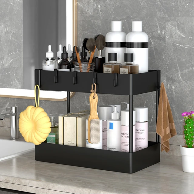 Under Sink Organizer, Under Bathroom Sink Storage 2 Tier Organizer Bath  Collection Baskets, Black Under Sink Shelf Organizer Rack 