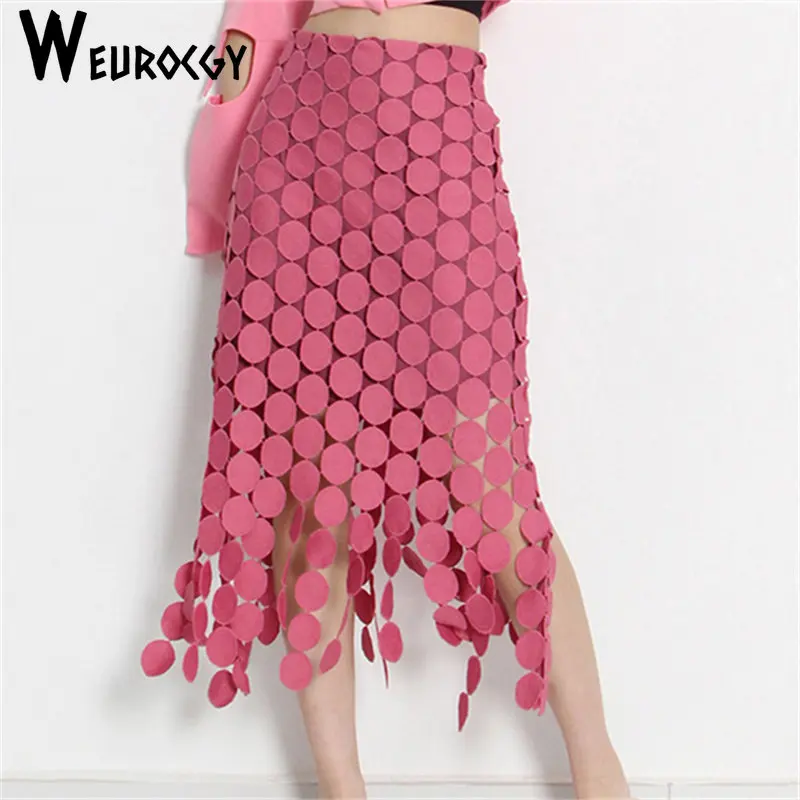 

2023 Spring And Autumn New Style Fashion Tide High Waist Hollow Out TasselsElegant Irregular Half-body Skirt Women Streetwear
