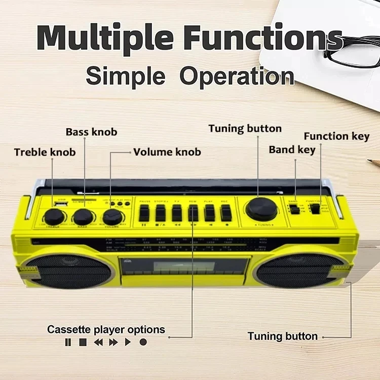 Retro Tape Radio Bluetooth Speaker Portable Recorder AM/FM/SW