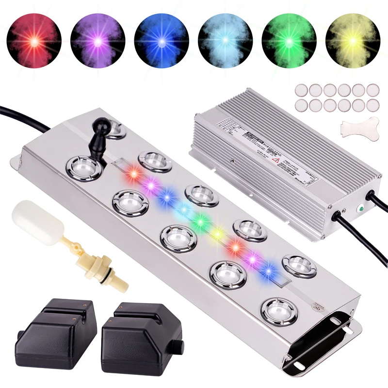 

10 head Ultrasonic Mist Maker Fogger With LED lights Stainless Steel Air Humidifier Greenhouse Atomizer Greenhouse Hydroponics