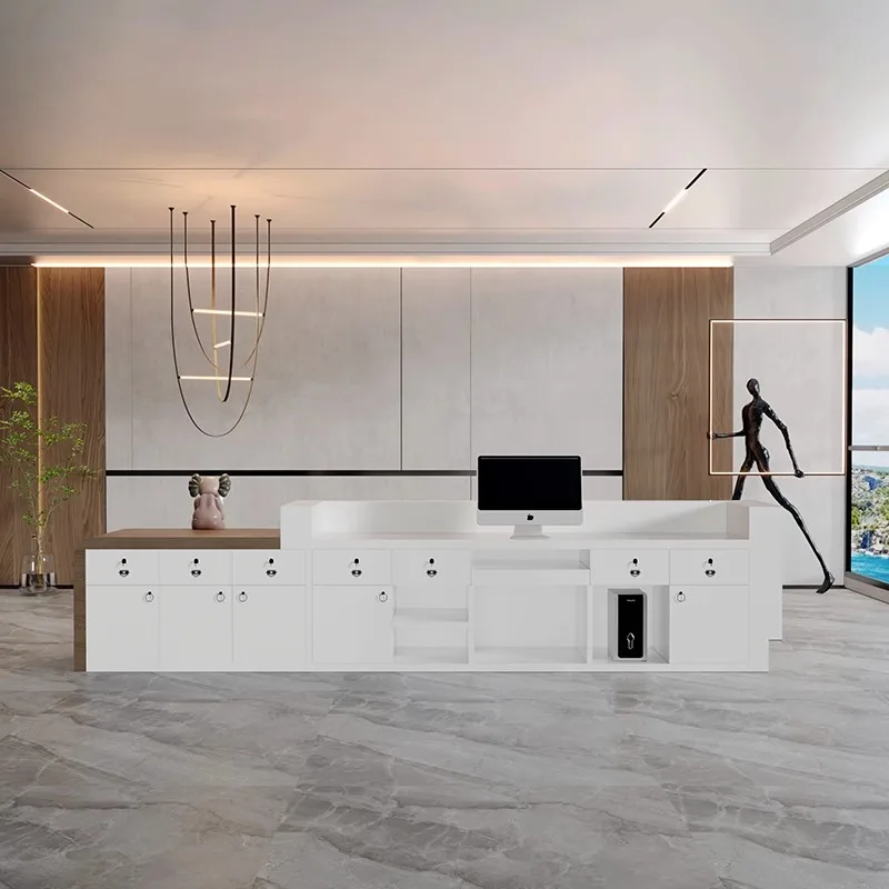 Counter Reception Desk Salon Cashier Table White Standing L Shape Check Out Front Desk Schreibtisch Hotel Reception Accessories