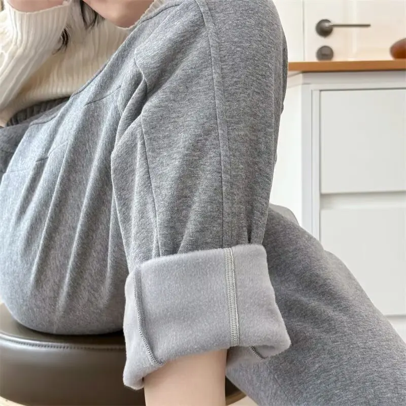 XXXXL Fashion Plus Size Women's Harem Pants New Autumn And Winter Style Simple Fleece And Thickened Casual Ankle-Length Trousers