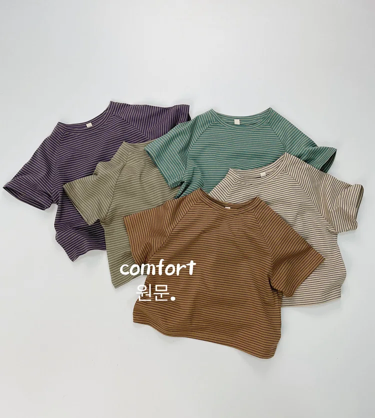 Summer Fashion Children Clothes Boy Girl Baby Loose Striped Basic Short Sleeve T-shirt Thin Kids Cotton Tees Toddler Casual Tops