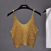 Sparkling Sequins Half Waist Render Knitwear Hollow-out Is Sexy Waist Condole Top Cropped  Sexy Streetwear   Woman Tops Summer - Image 4