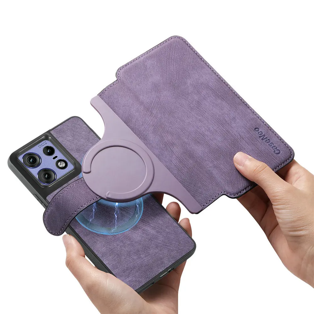 Leather Flip Wallet Case for Motorola Edge - 2-in-1 Detachable Design