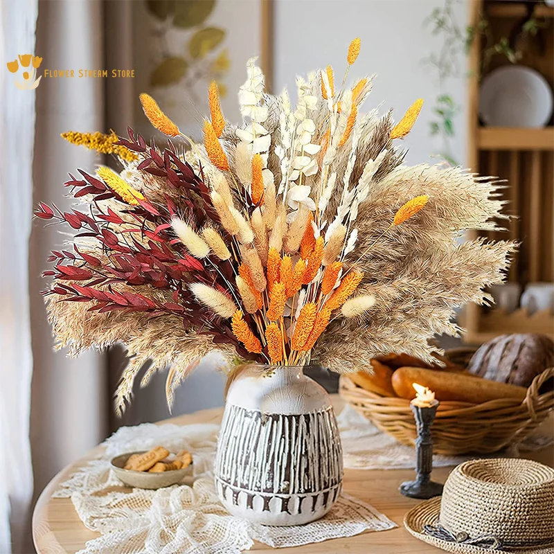 

Natural Pampas Dried Flowers Bouquet Home Table Decor Fluffy Rabbit Bunny Tails Grass Artifical Flower Wedding Party Decoration