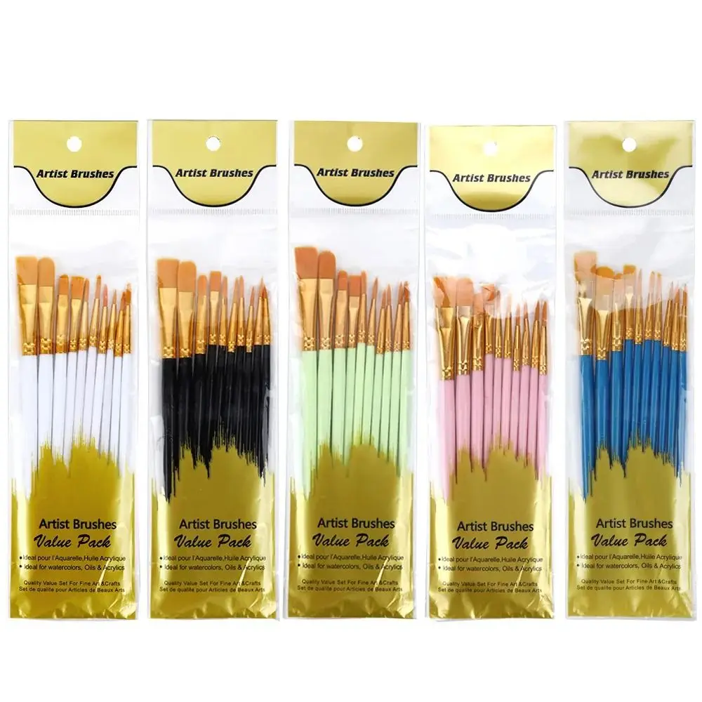 10Pcs/set Nylon Hair Artist Paint Brush Set Watercolor Acrylic Paintbrush Professional Colorful Oil Painting Brushes 5