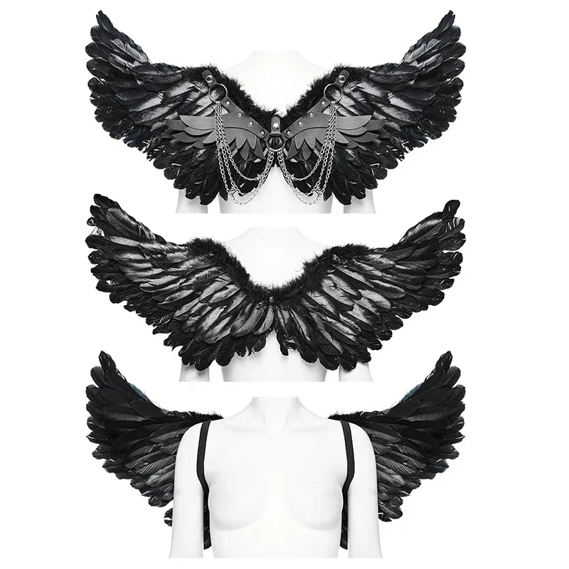 PUNK RAVE women's Punk Feather Wing Harness ali e catene in pelle staccabili Club accessori per Halloween 3 colori disponibili  200000532