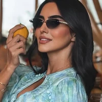 Lunettes de soleil sans monture à rivets œil de chat pour femmes, marque de mode de luxe, ovales et étroites, tendance, élégantes, uniques, 2025 3
