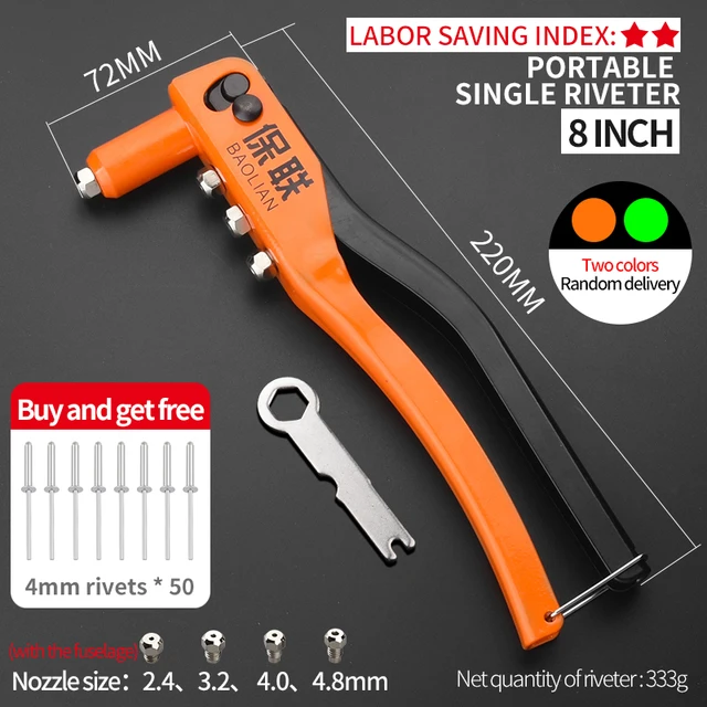  50pcs Rivet Nut and Hand Riveter Set Professional Manual Rivet Gun Tool For Home Repair Double Insert Manual Riveter Rivet Tool