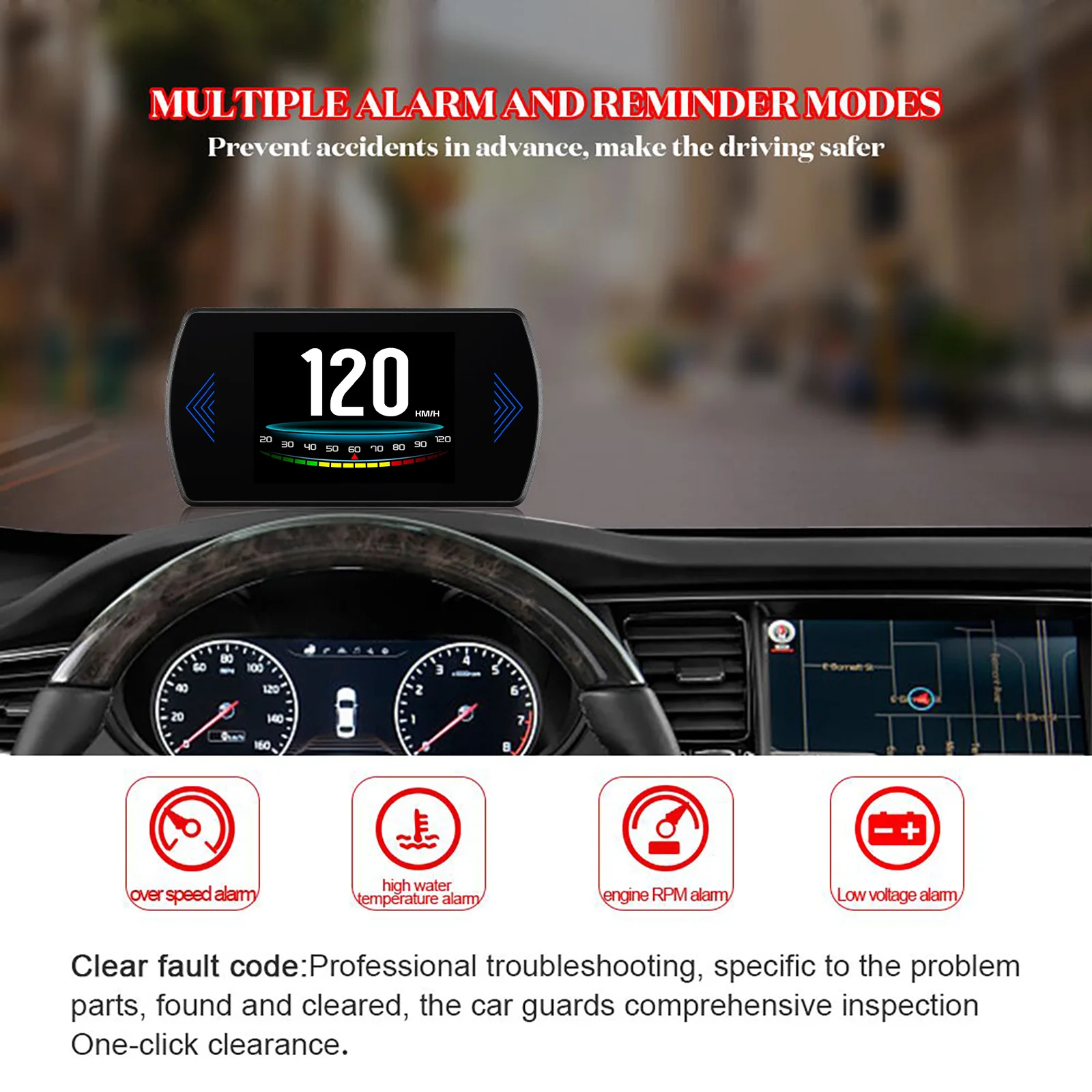 HUD OBD  ӵ 跮 º ǻͿ ڵ  ÷,  溸,  跮,  RPM, P12S