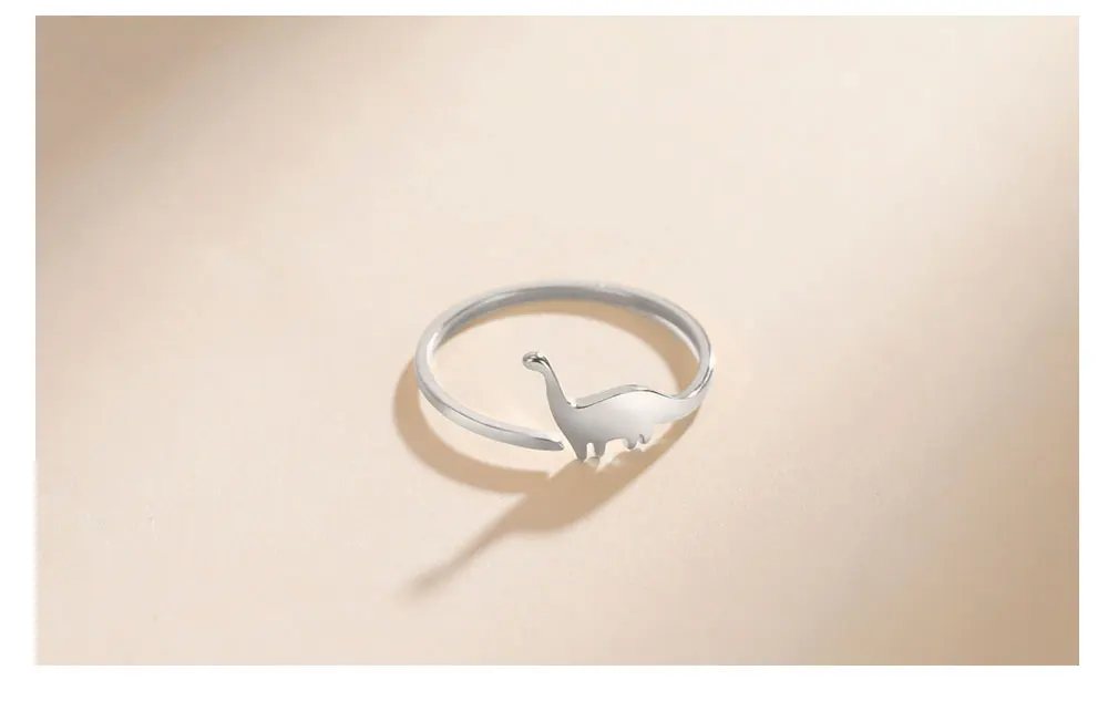 Cazador Verstellbarer Dinosaurier-Ring aus Edelstahl, niedlicher Brachiosaurus, offene Ringe für Frauen, Tierschmuck, Geburtstagsgeschenk im Großhandel – Detail 9