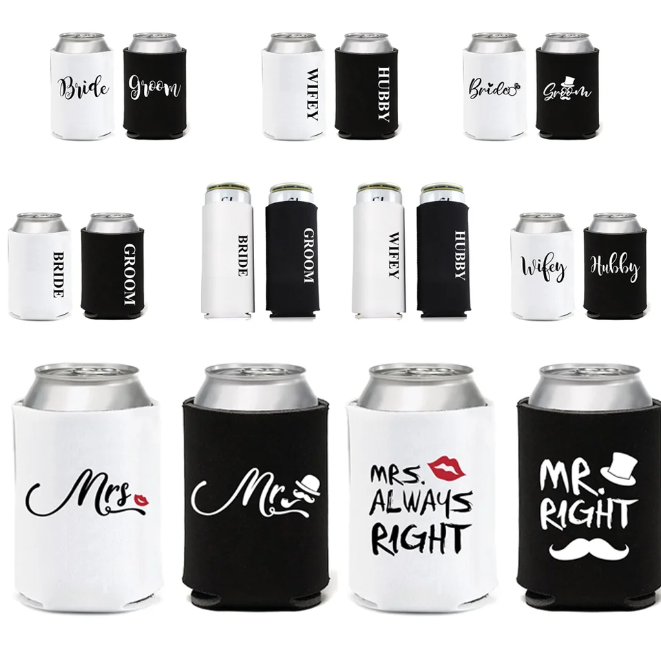 Bride & Groom Can Coolers (Set Of 2) – Insulated Neoprene Drink Sleeves For Wedding Favors, Gifts, Parties