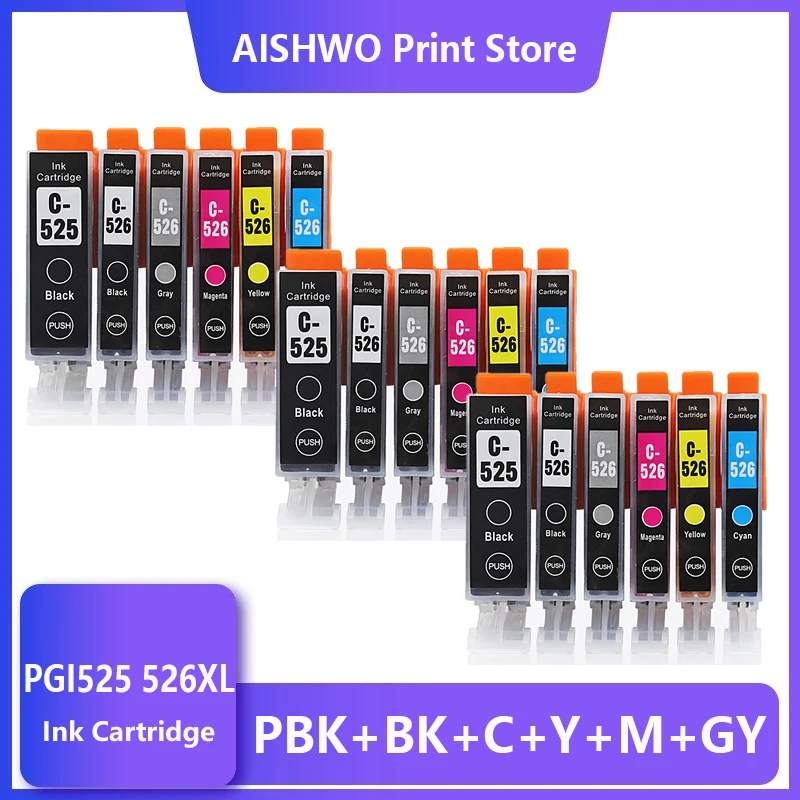 Cartuchos de Tinta Asw para Impressora Canon 3conjunto Pgi525 Pgi 526 Ip4850 Pixma Ix6550 Mg5150 Mg5250 Mg6150 Mg8150 Mx85 Mg5350