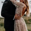 Glitter Long Sleeve Wedding Dresses 2025 Shiny Sequin O-Neck Open Back Bride Gown A-Line Open Back Vestidos De Novia Customized 5