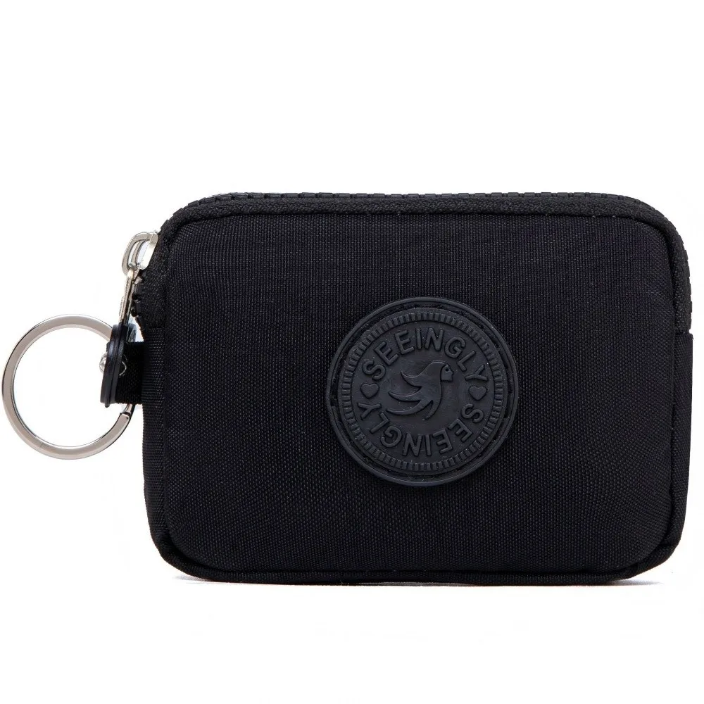Compact Waterproof Double Layer Women's Wallet with Keychain and Nylon Zipper