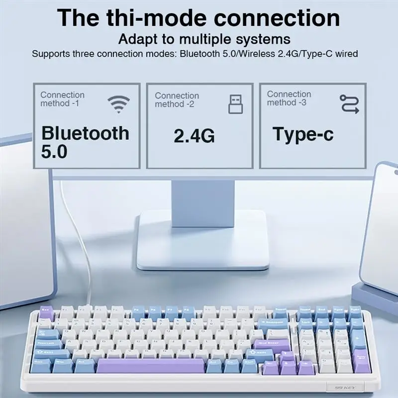 

AULA F99 Machanical Keyboard Bluetooth 5.0/2.4G Wireless/Wired Gasket-mounted Gaming Keyboard 99 Keys Customizable Keyboards