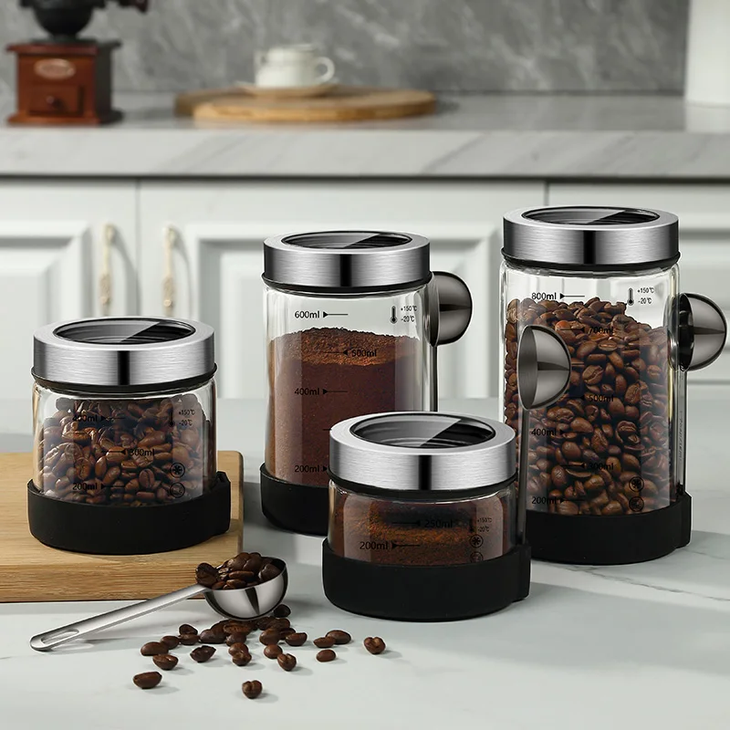Coffee Bean Glass Sealed Jar Moisture-Proof and Fresh Keeping Coffee Powder Storage Jar Tea Grain Storage Container