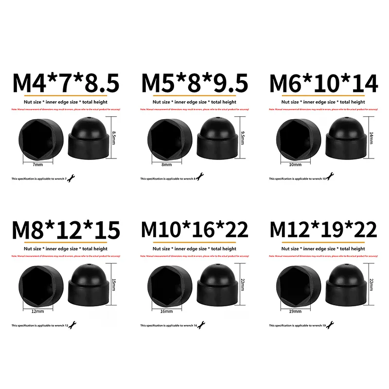 10Pcs M4 M5 M6 M8 M10 M12 Bolt Nut Dome Protection Caps Covers Exposed Hexagon Plastic Screw Protection Covers