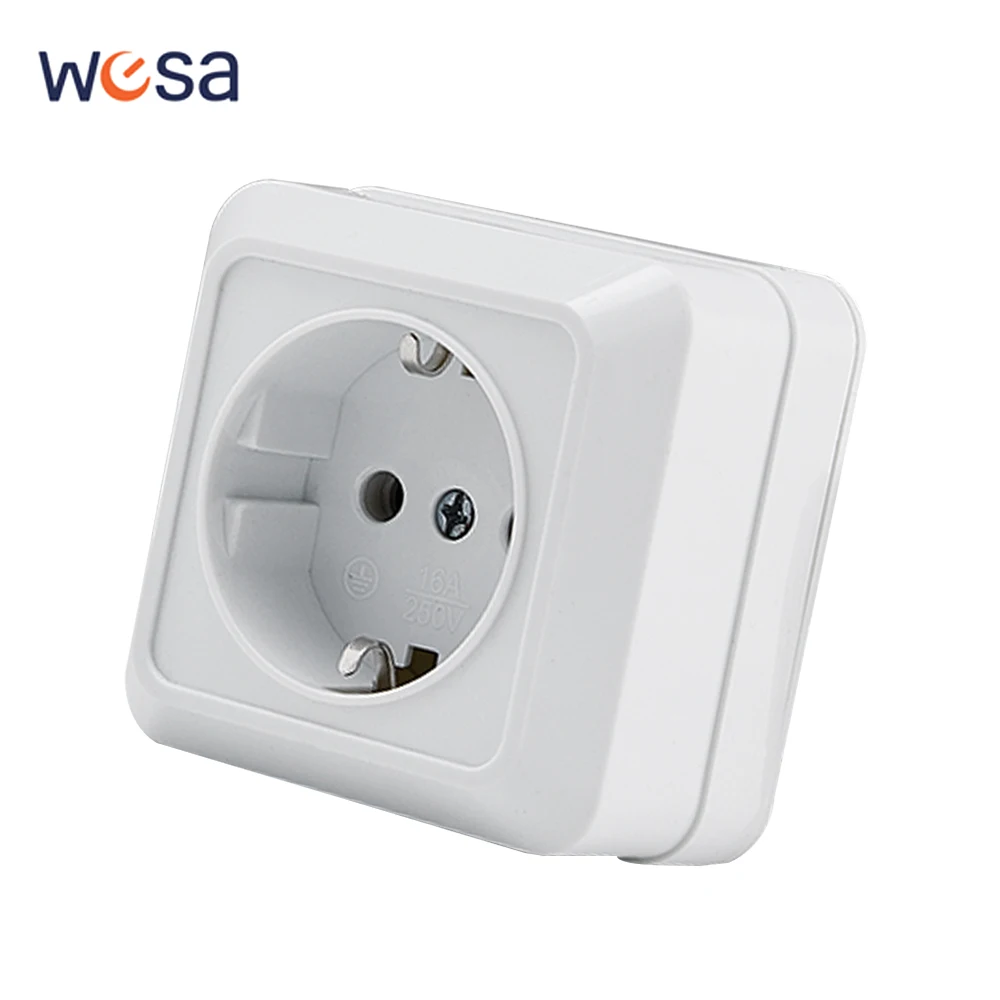 เต้ารับไฟฟ้าสีขาว พื้นผิวผนังคลาสสิกพร้อมสีกราวด์ ปลั๊กไฟพลาสติกหน่วงไฟ ปลั๊กปลั๊กมาตรฐาน EU 1
