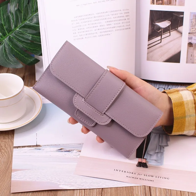 pu leather women wallets luxury long hasp fold over pattern coin purses female brand solid colors new thin clutch phone bag