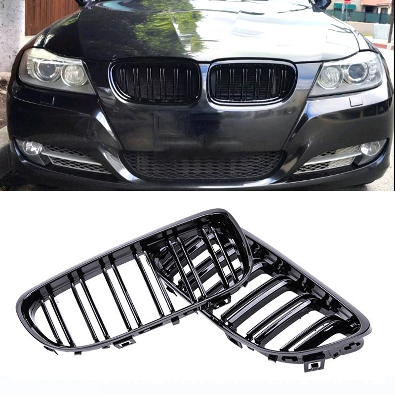 

Car Front Kidney Grille Grill Gloss Black Double Line Grille Racing Grills For BMW 3 Series E90 E91 2009-2012 Auto Accessories