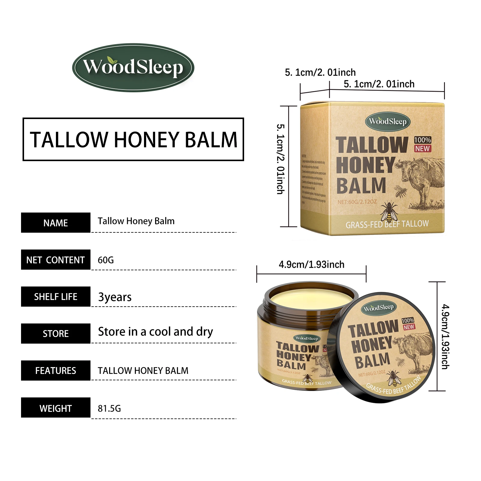 Whipped Beef Tallow and Honey Balm Skin Face Moisturizer