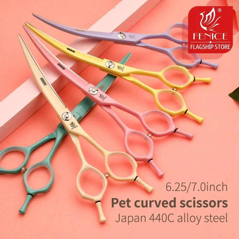 Dog Grooming Scissors Fenice Professional JP440C 6.25&7.0 Inch Curved For Dogs Cats