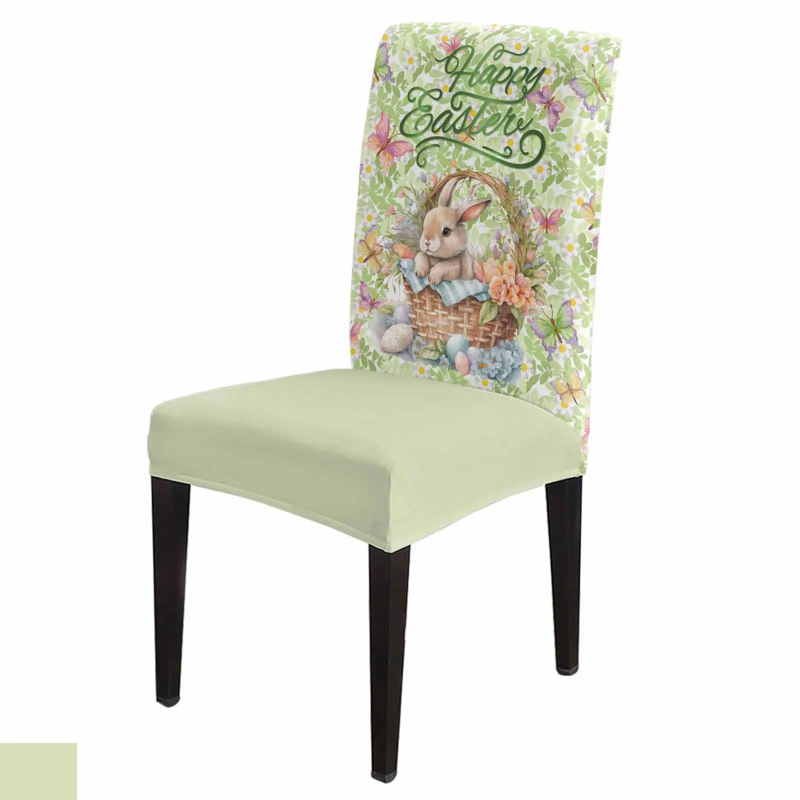

Easter Bunny Flowers Butterfly Stretch Chair Cover for Dining Room Banquet Hotel Elastic Spandex Seat Chair Covers