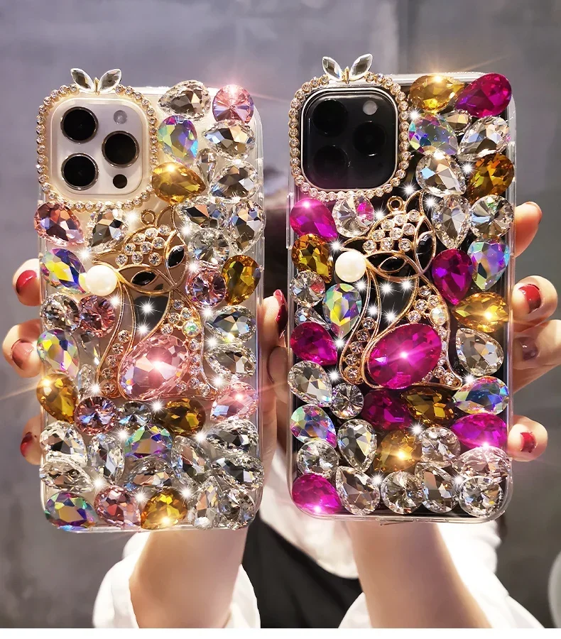 

Cartoon Fox Full Diamond Glitter For Samsung S24 S10 S20 Plus S21FE S22Ultra S23 Note20 10 Case Bling Rhinestone TPU Cover