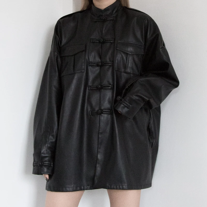 

XS-6XL 2022 Men Women Clothing Original Handsome Street Chinese Tang Style Leather Shirt Coat Plus Size Costumes