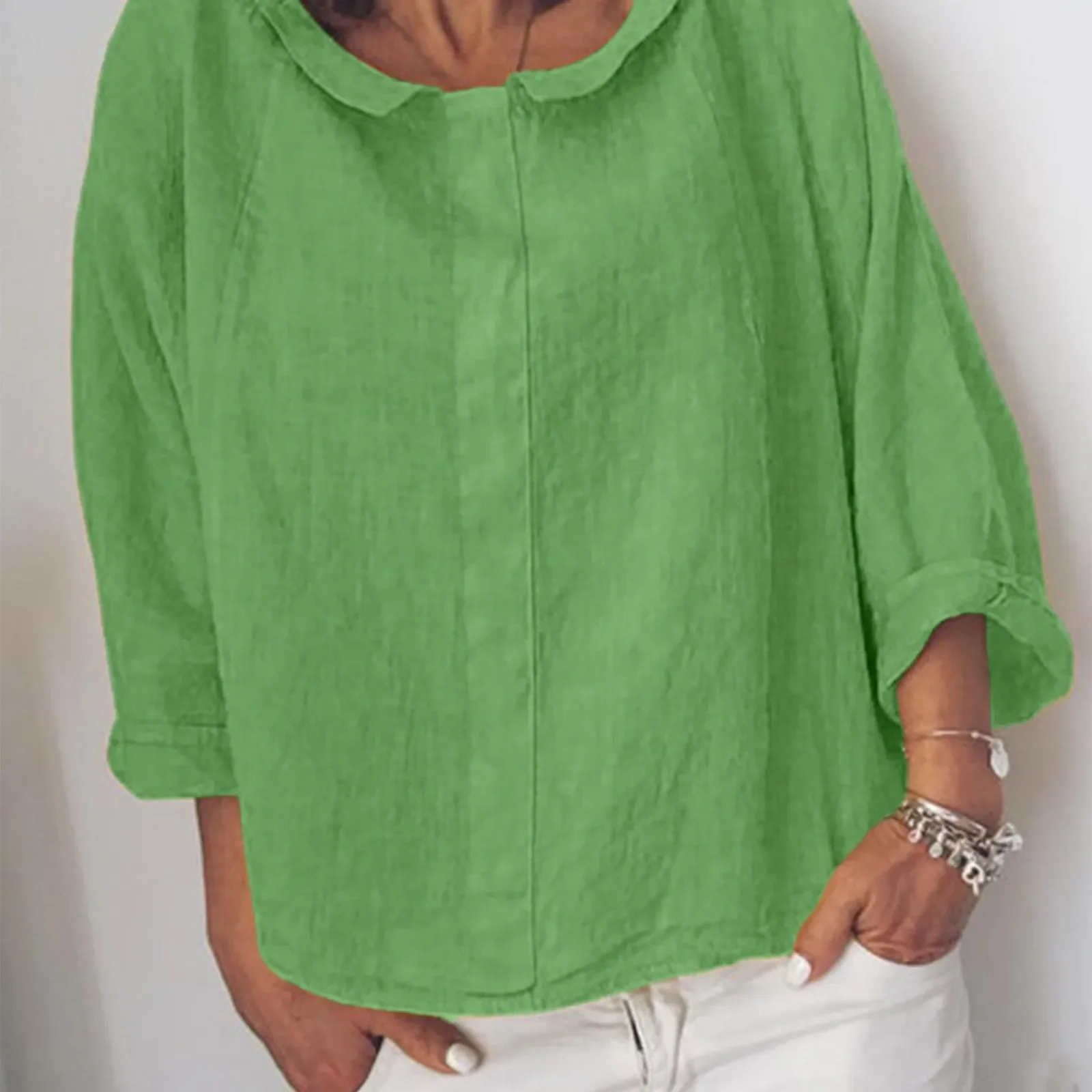 Cotton Linen Blouse Women Spring Summer 2023 New Long Sleeve O Neck Solid Shirts Ladies Lady Elegant Vintage Casual Tops