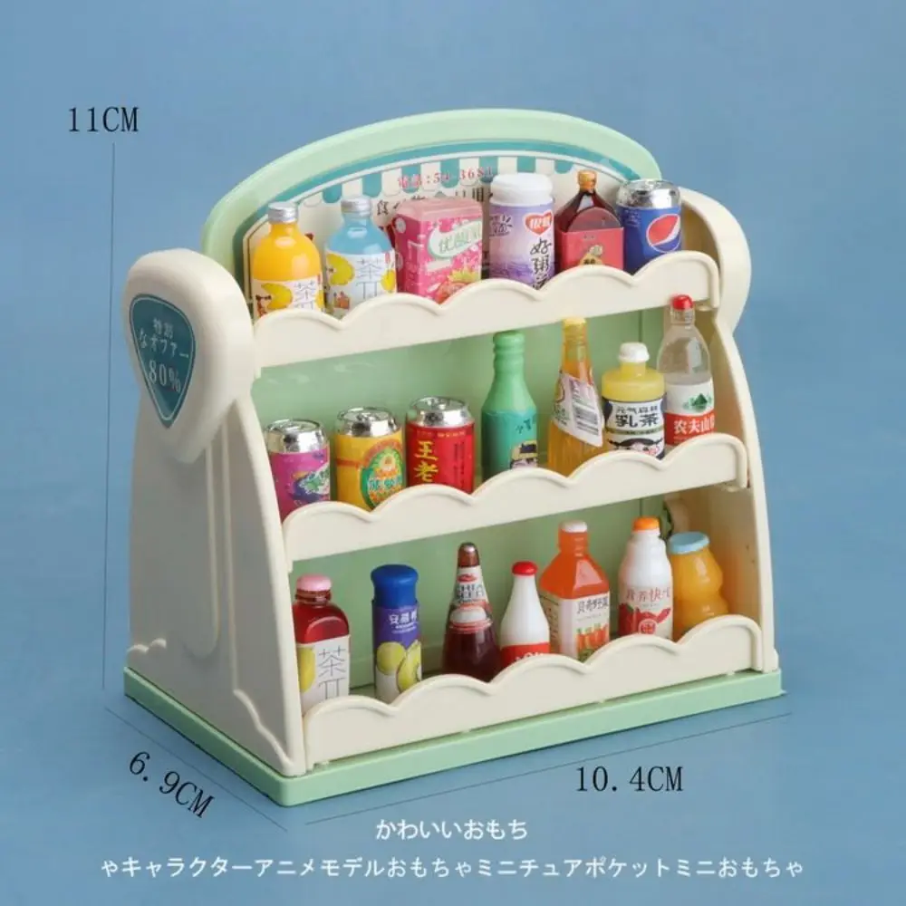 Dollhouse Kitchen Toy Model Gift 1:12 Miniature Furniture Shopping Cart Refrigerator Kitchen Shelve Mini Drink Dessert Food
