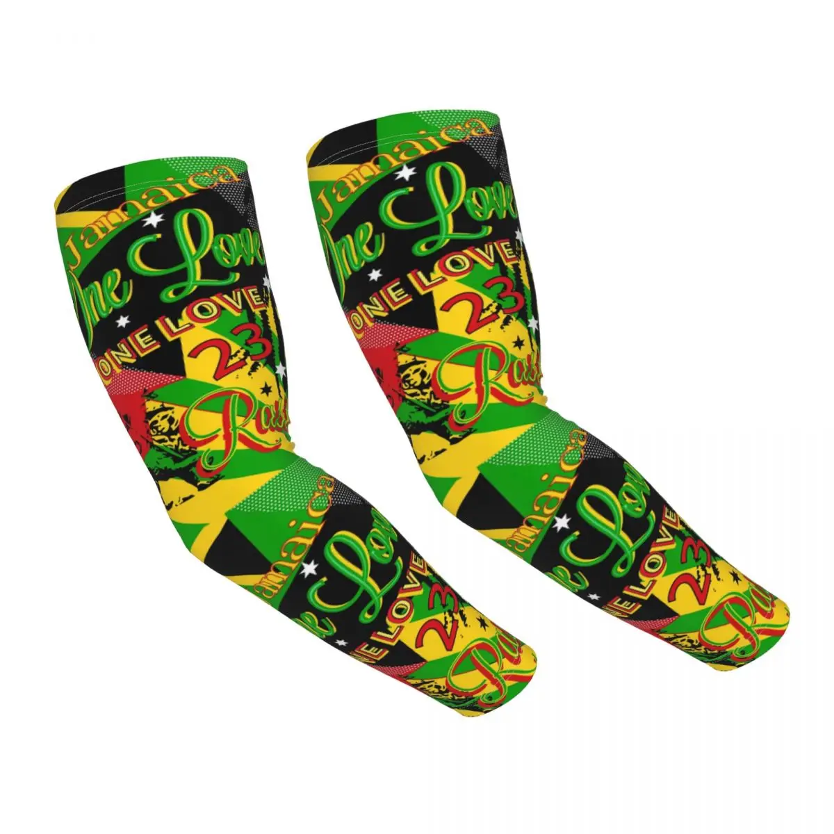 

Custom Jamaican Rasta One Love Party UV Protection Arm Sleeves Women Men Sports Tattoo Cover Up for Hiking