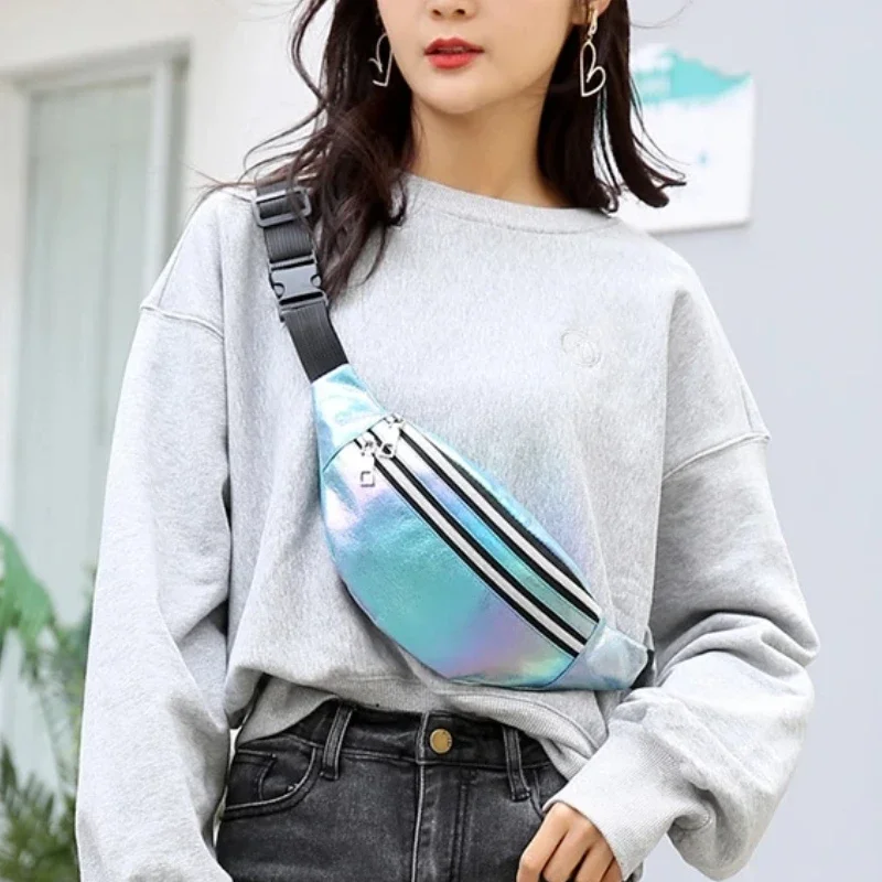 

1PC New Holographic Fanny Pack Hologram Waist Bag Laser PU Beach Travel Banana Hip Bum Zip Waist Bags Women Belt Bag for Girls