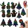48Pcs Christmas Rainbow Scratch Paper Xmas Tree Snowman DIY Hanging Ornaments for Kids Gifts 2024 Navidad Party Decor Supplies 1