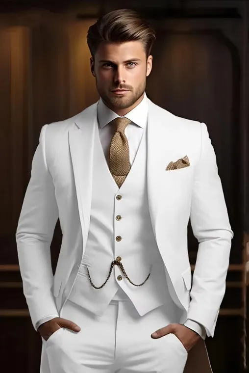 3 Piece Fashion Beige Suits Men Formal Party Business Blazer Shawl Lapel Wedding Groom Tuxedo Jacket Vest Pants Costume Homme formal suit business men clothing