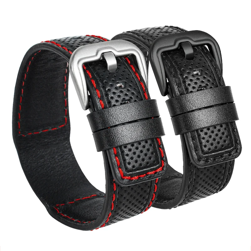Cinturino Per Orologio In Pelle Da 24Mm Per Bracciale Da Uomo Dietrich Panerai Black Red Line Un Vassoio In Pelle Intero Cinturino Per Orologio