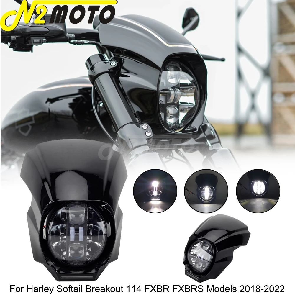 

Headlight Fairing Cover Cowl+DRL Hi/Lo Beam LED Headlamp For Harley Softail Breakout M8 114 FXBR FXBRS 2018-22 Daytime Run Light
