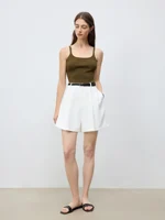 ZIQIAO 2025 Summer Women's Elevated Waist Wide Shorts - White Flattering Silhouette & Versatile Styling Casual Shorts 25ZQ92197 - Image 4