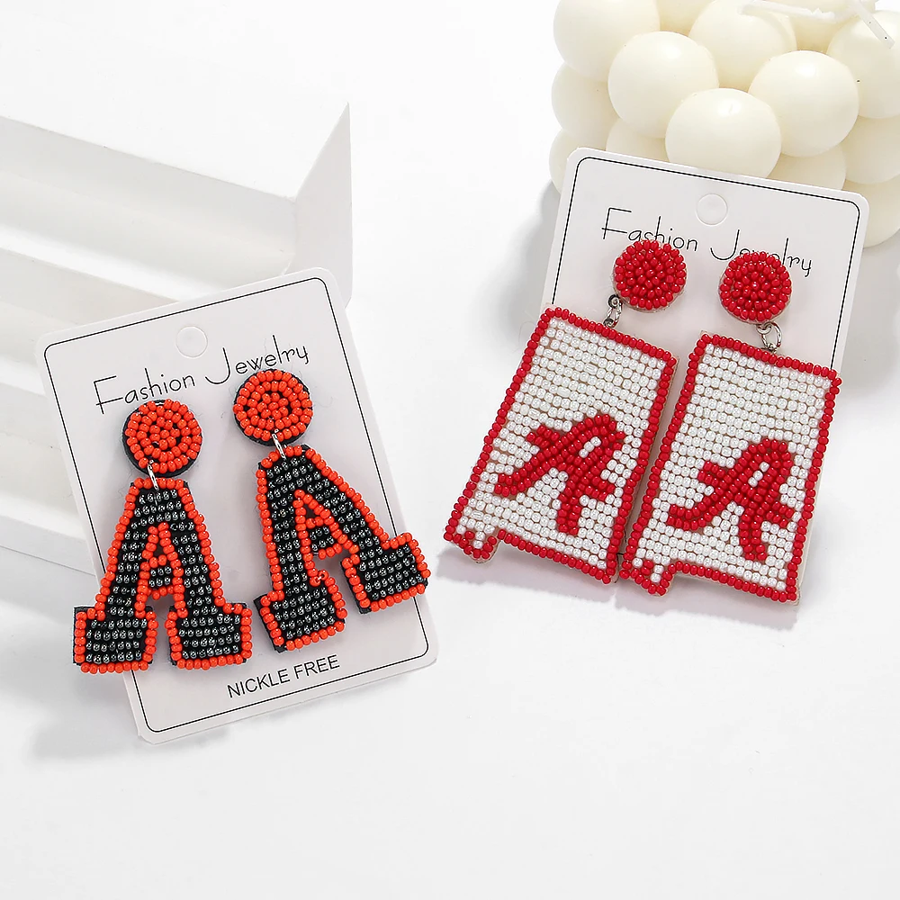 

New Design Game Day Sport Earrings Handmade Letter A Seed Bead Earrings Fashion Jewelry For Women