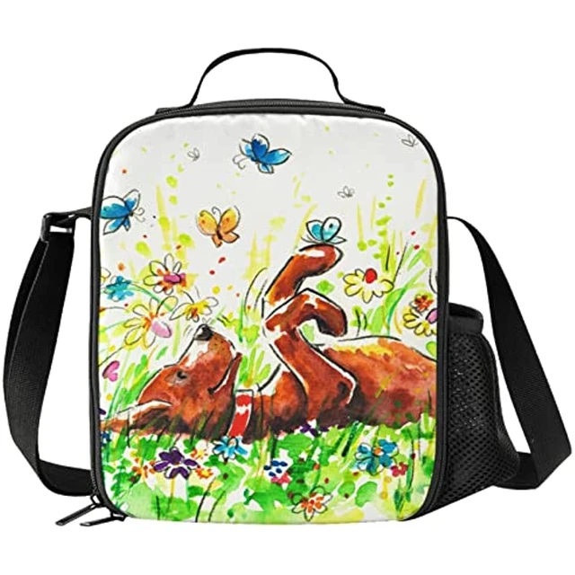 Happy Dog Spring Kids Insulated Dog Lunch Bag Cute Thermal Tote