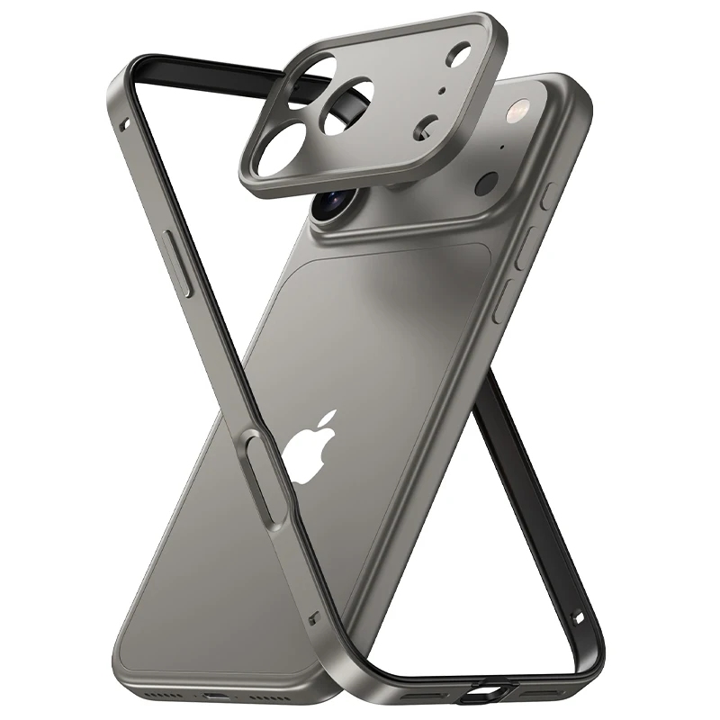 Sleek Aluminum Alloy Phone Frame with Metal Camera Lens Protector and Silicone Shockproof Bumper