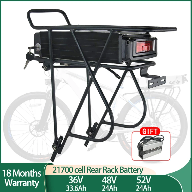 

21700 Rear Rack Ebike Battery 36V 33.6Ah 52V 24Ah 48V Battery Pack with Rear Rack for Bafang 250W-2000W Electric Bike Motor