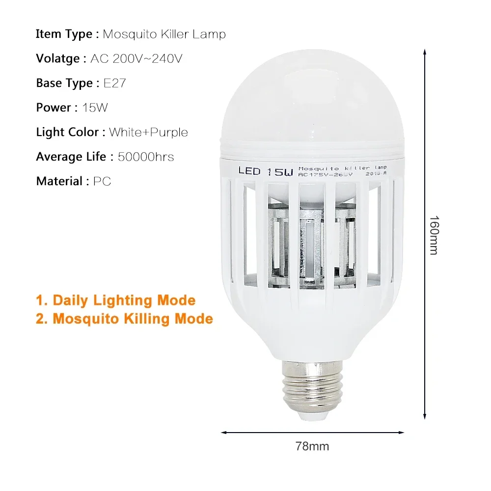 2 in 1 9W 15W LED Bulb Mosquito Killer Lamp 220-240V E27 Electric Trap Mosquito Killer Light Moths Pest Control EU US AU plug