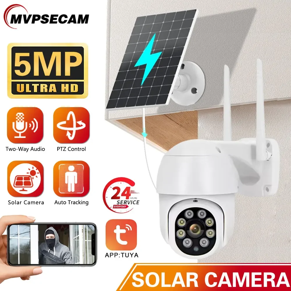5Mp Solar Wifi Camera Pannelli Solari Telecamere Ip Di Sorveglianza Ptz Wireless Pir Human Tracking Cctv Hd Outdoor Waterproof Tuya App