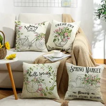 

Faux Linen Flower Sofa Cushion Pillow Pillowcase Rustic Style Floral Printing Decoration Cushion Cover Square Pillow Case