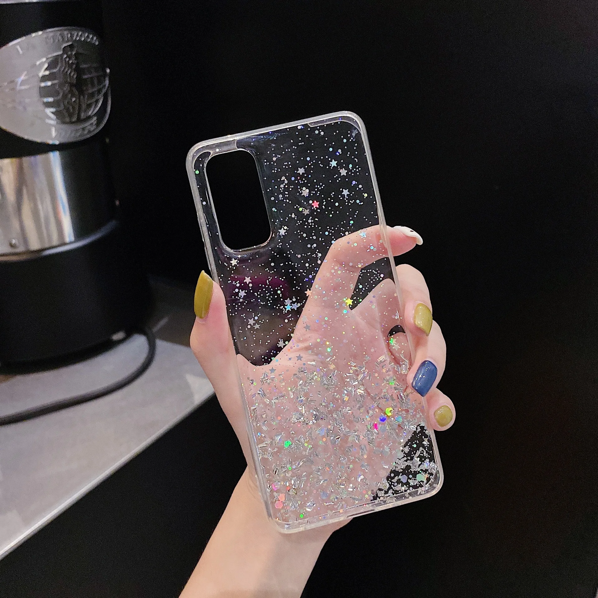 per Oppo A78 A58 A57 A17 Reno 10 9 7 8T Pro Plus Find X5 Custodia in lamina d'argento Paillette Epossidica Cover morbida trasparente Anticaduta Fundas_voghion.com
